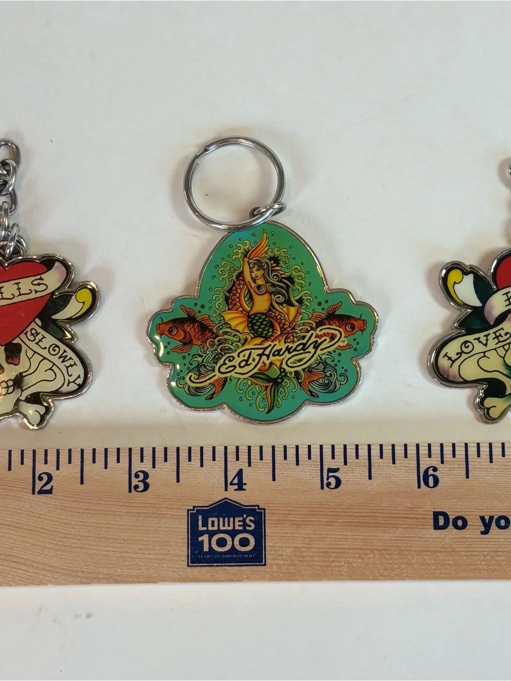 THREE! Ed Hardy Keychain Mermaid Logo & Love Kills Slowly Skull Charms Key Rings